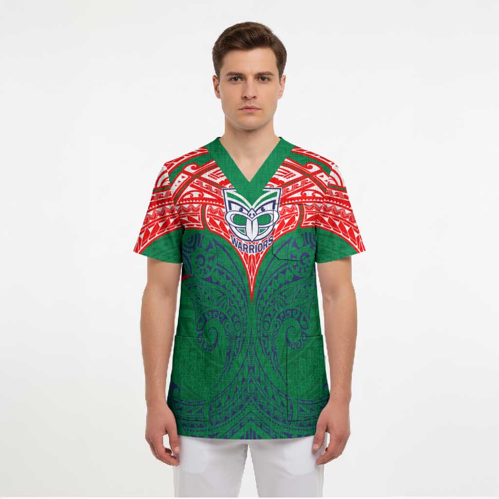 Personalized New Zealand Warriors Scrub Top Polynesian Tribal Pattern Style