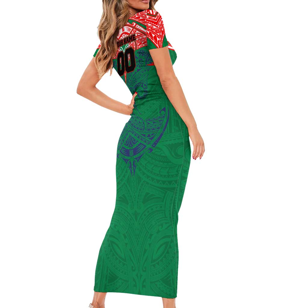 Personalized New Zealand Warriors Short Sleeve Bodycon Dress Polynesian Tribal Pattern Style