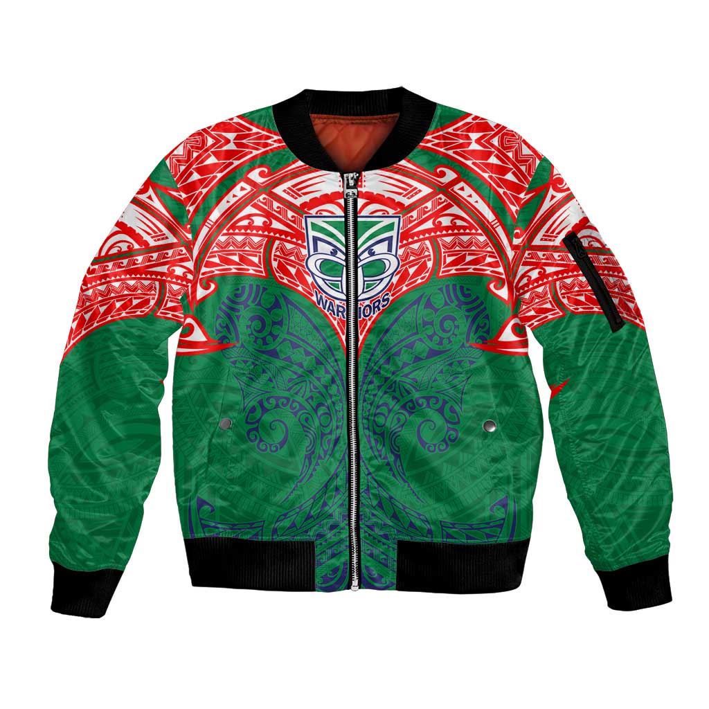 Personalized New Zealand Warriors Sleeve Zip Bomber Jacket Polynesian Tribal Pattern Style