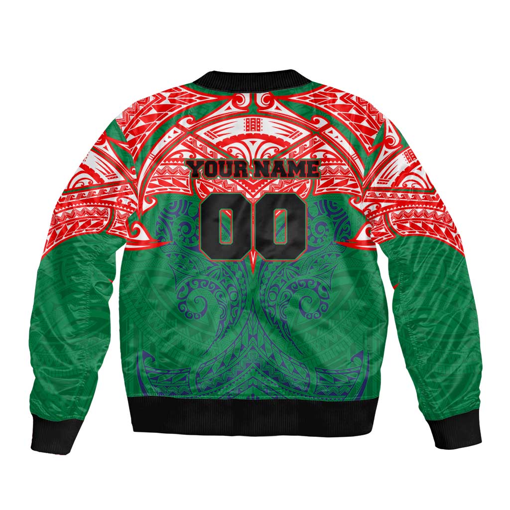 Personalized New Zealand Warriors Sleeve Zip Bomber Jacket Polynesian Tribal Pattern Style