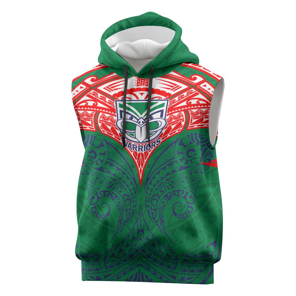 Personalized New Zealand Warriors Sleeveless Hoodie Polynesian Tribal Pattern Style