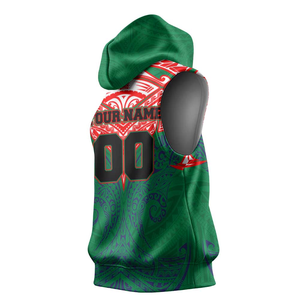 Personalized New Zealand Warriors Sleeveless Hoodie Polynesian Tribal Pattern Style