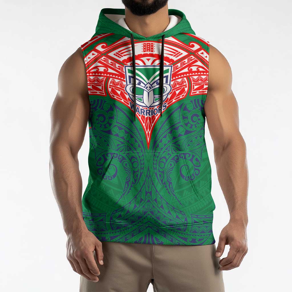 Personalized New Zealand Warriors Sleeveless Hoodie Polynesian Tribal Pattern Style