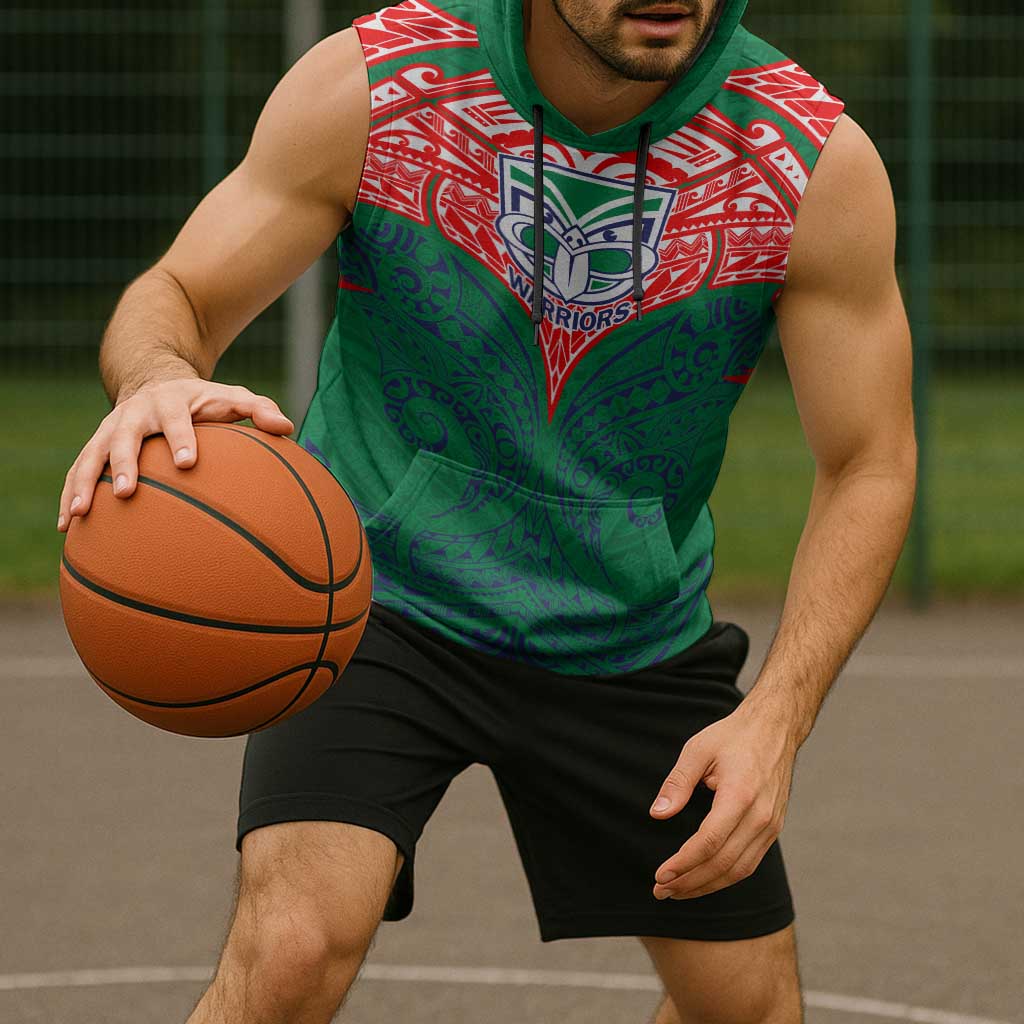 Personalized New Zealand Warriors Sleeveless Hoodie Polynesian Tribal Pattern Style