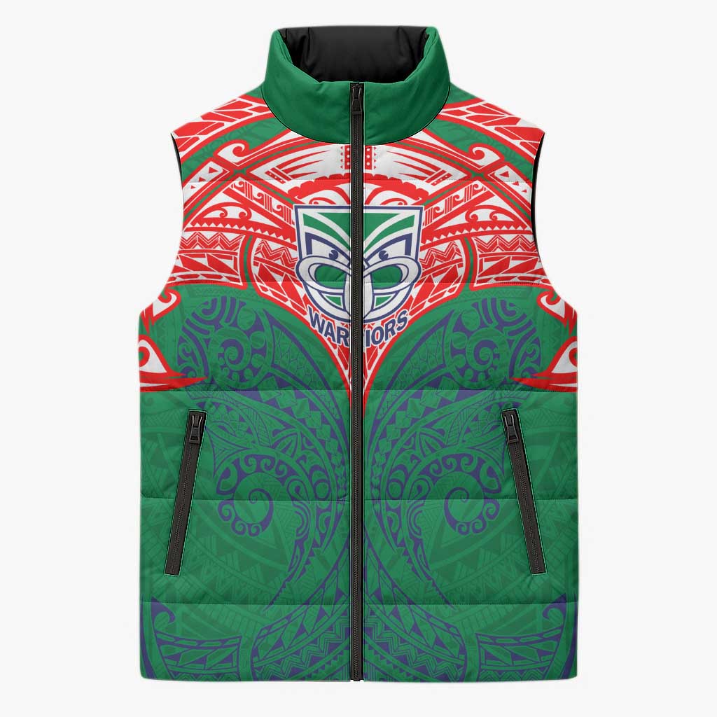 Personalized New Zealand Warriors Sleeveless Puffer Jacket Polynesian Tribal Pattern Style