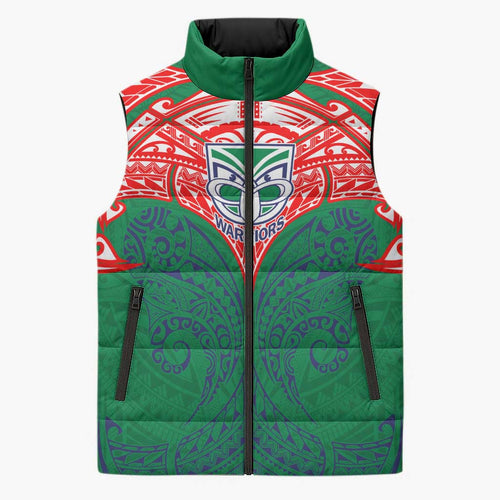 Personalized New Zealand Warriors Sleeveless Puffer Jacket Polynesian Tribal Pattern Style