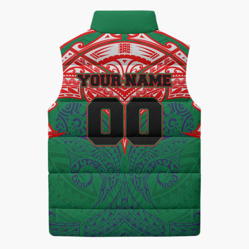 Personalized New Zealand Warriors Sleeveless Puffer Jacket Polynesian Tribal Pattern Style