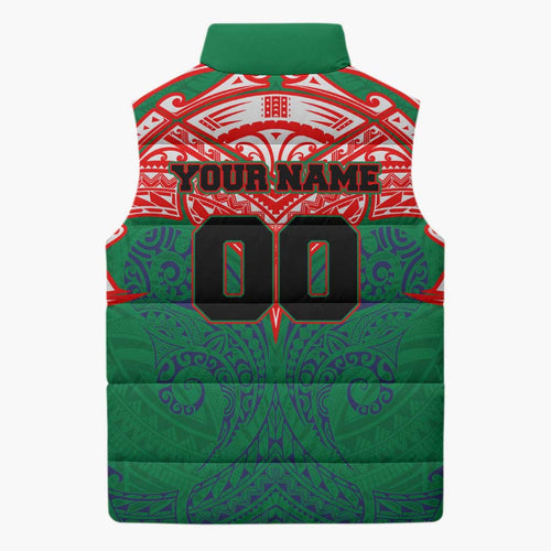 Personalized New Zealand Warriors Sleeveless Puffer Jacket Polynesian Tribal Pattern Style