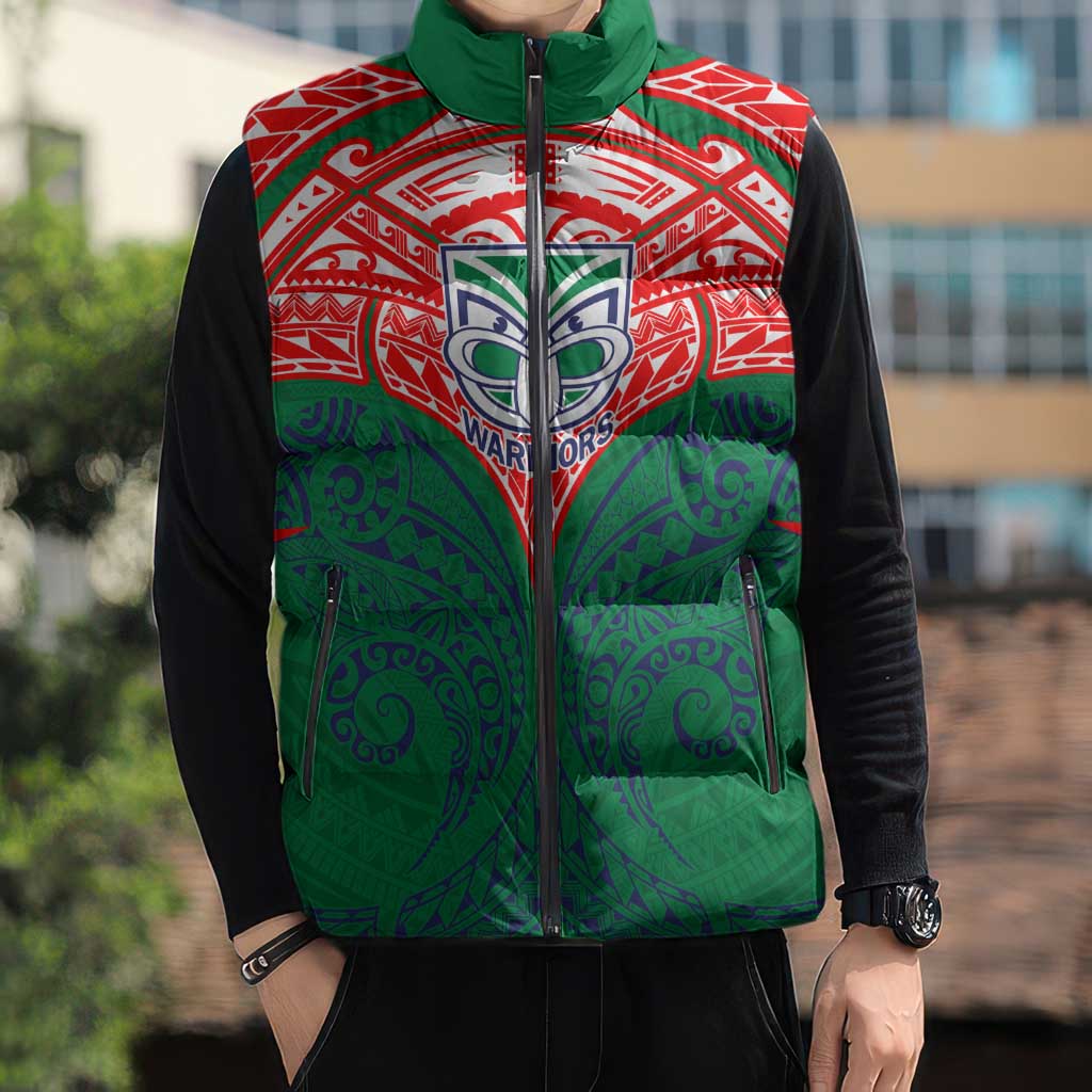 Personalized New Zealand Warriors Sleeveless Puffer Jacket Polynesian Tribal Pattern Style