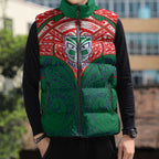 Personalized New Zealand Warriors Sleeveless Puffer Jacket Polynesian Tribal Pattern Style