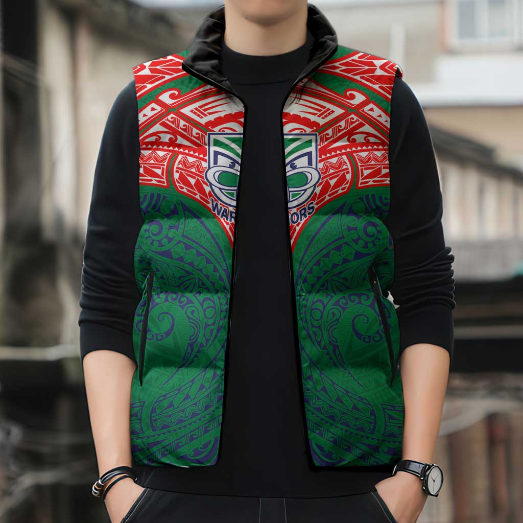 Personalized New Zealand Warriors Sleeveless Puffer Jacket Polynesian Tribal Pattern Style