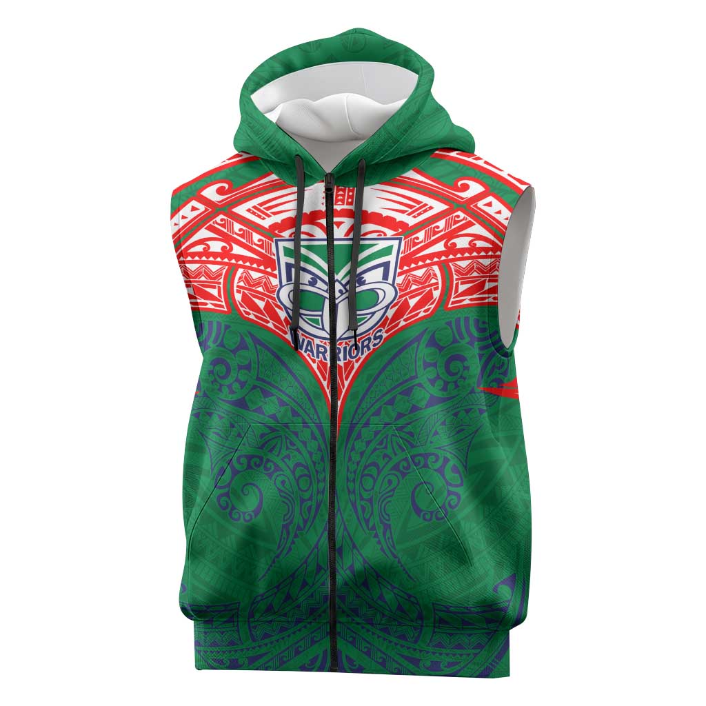 Personalized New Zealand Warriors Sleeveless Zip Hoodie Polynesian Tribal Pattern Style