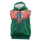 Personalized New Zealand Warriors Sleeveless Zip Hoodie Polynesian Tribal Pattern Style