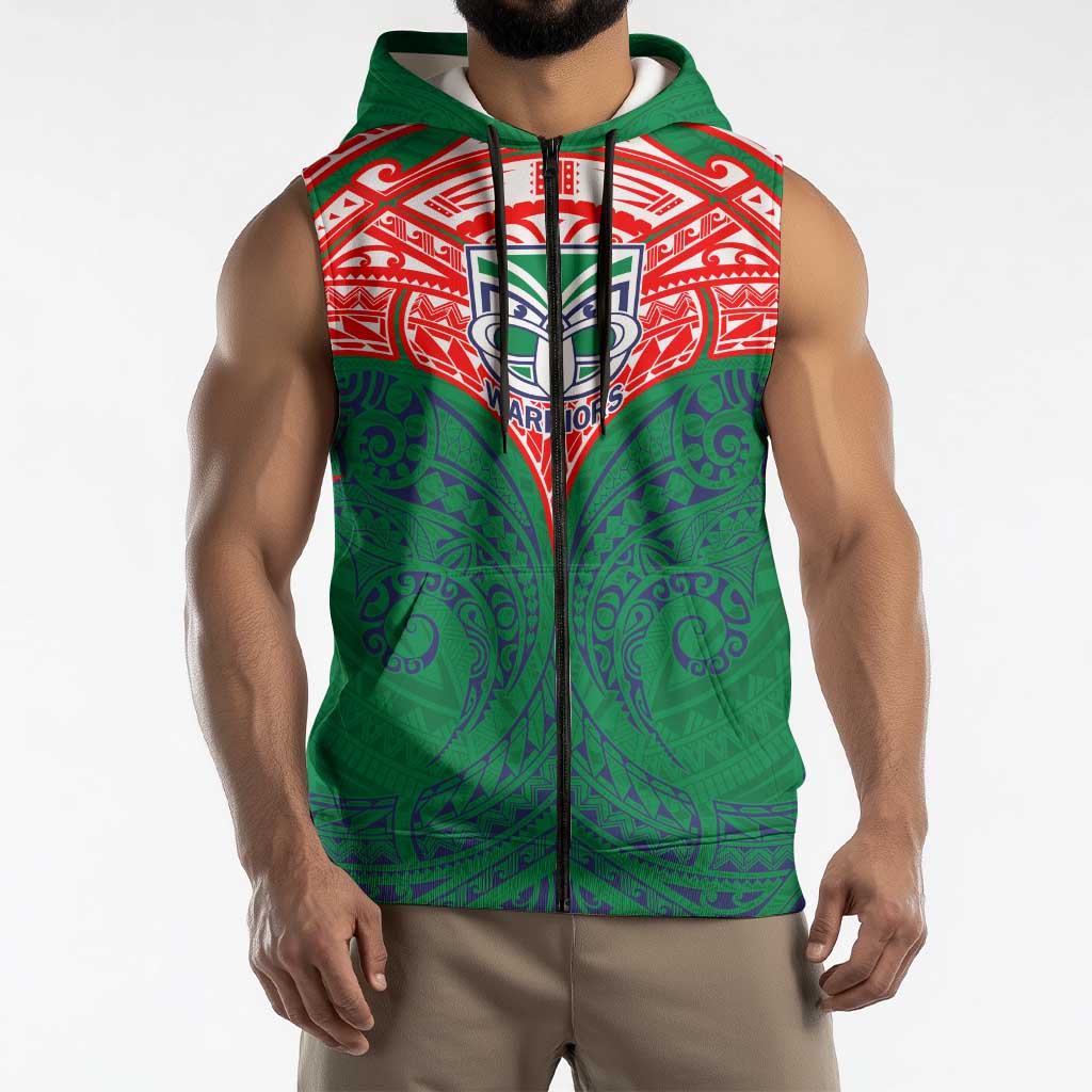 Personalized New Zealand Warriors Sleeveless Zip Hoodie Polynesian Tribal Pattern Style