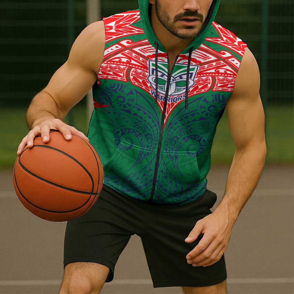 Personalized New Zealand Warriors Sleeveless Zip Hoodie Polynesian Tribal Pattern Style