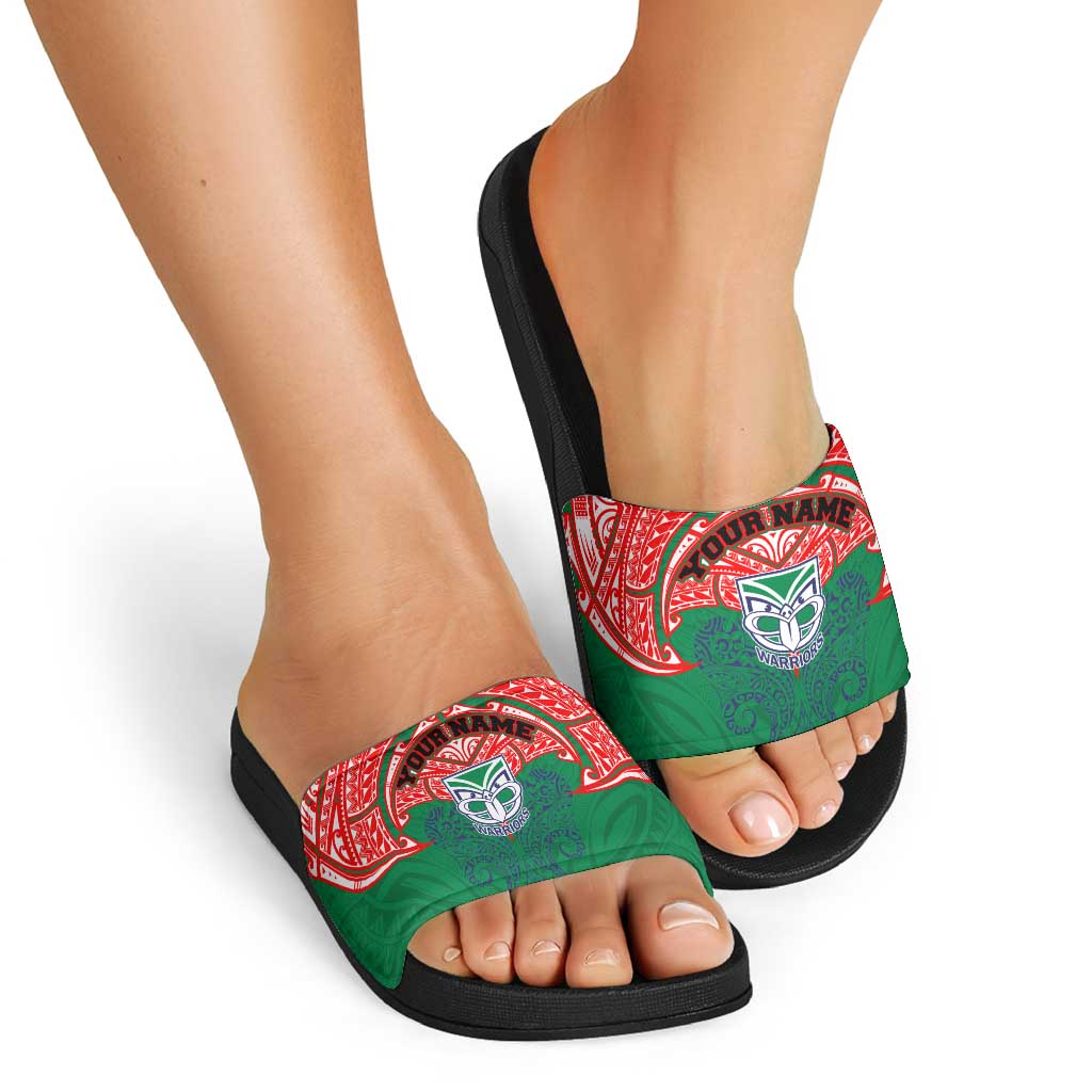 Personalized New Zealand Warriors Slide Sandals Polynesian Tribal Pattern Style