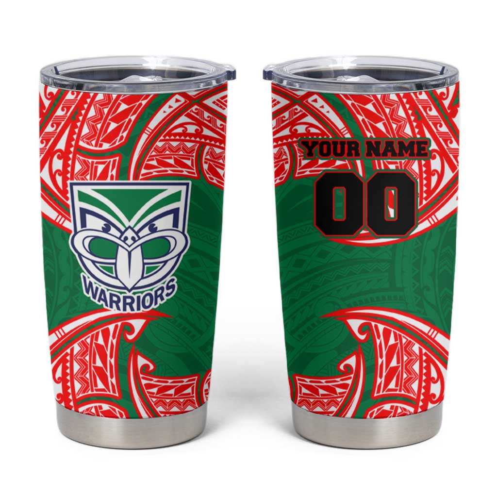 Personalized New Zealand Warriors Tumbler Cup Polynesian Tribal Pattern Style