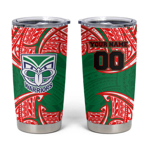Personalized New Zealand Warriors Tumbler Cup Polynesian Tribal Pattern Style