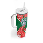 Personalized New Zealand Warriors Tumbler With Handle Polynesian Tribal Pattern Style