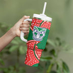 Personalized New Zealand Warriors Tumbler With Handle Polynesian Tribal Pattern Style
