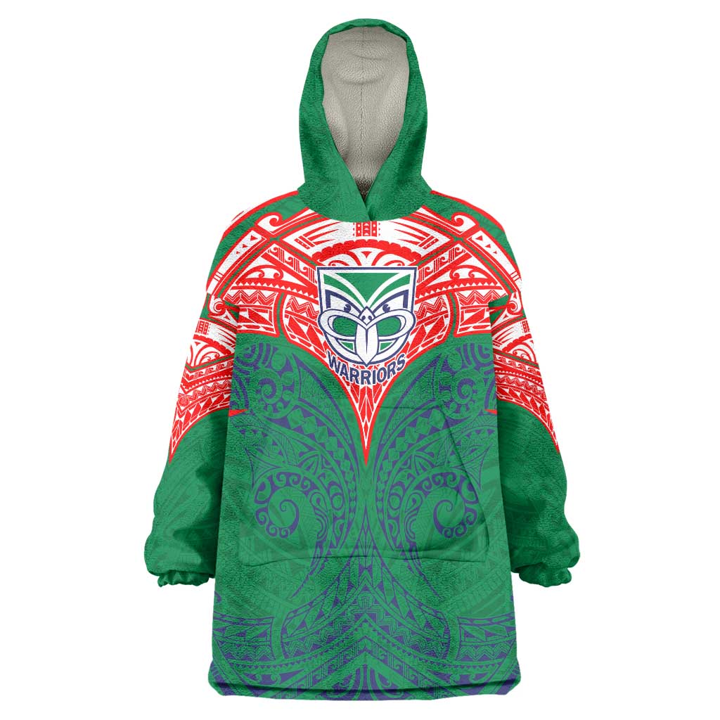 Personalized New Zealand Warriors Wearable Blanket Hoodie Polynesian Tribal Pattern Style