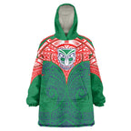 Personalized New Zealand Warriors Wearable Blanket Hoodie Polynesian Tribal Pattern Style
