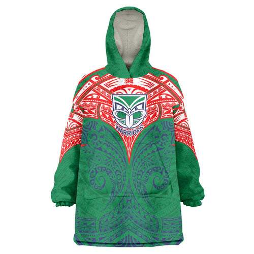 Personalized New Zealand Warriors Wearable Blanket Hoodie Polynesian Tribal Pattern Style