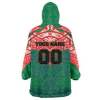 Personalized New Zealand Warriors Wearable Blanket Hoodie Polynesian Tribal Pattern Style