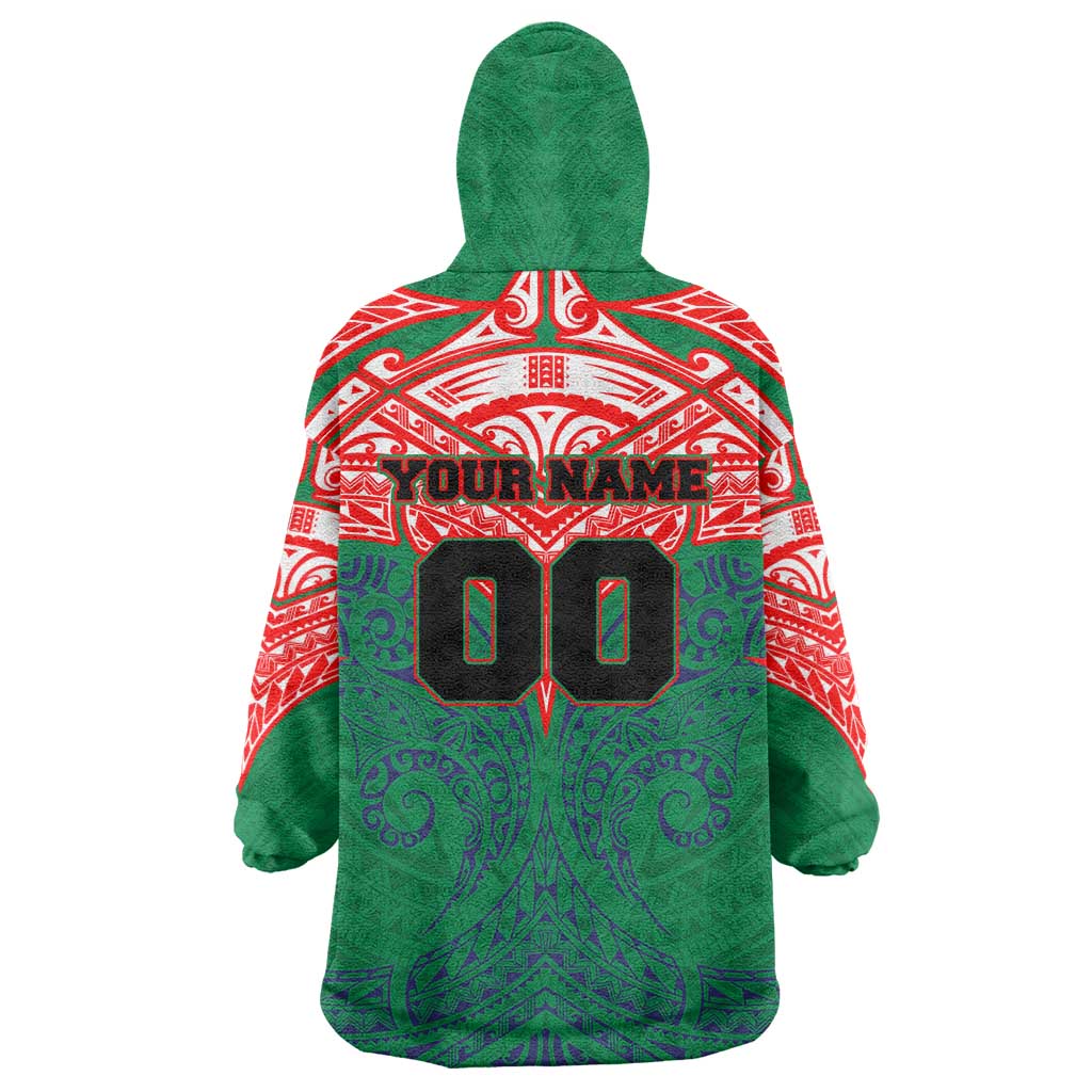 Personalized New Zealand Warriors Wearable Blanket Hoodie Polynesian Tribal Pattern Style
