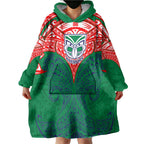 Personalized New Zealand Warriors Wearable Blanket Hoodie Polynesian Tribal Pattern Style