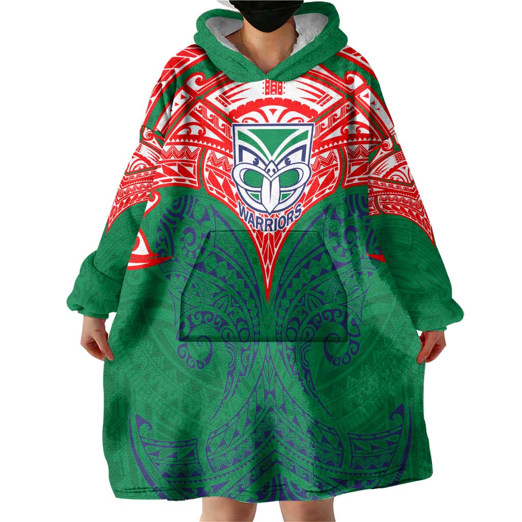 Personalized New Zealand Warriors Wearable Blanket Hoodie Polynesian Tribal Pattern Style