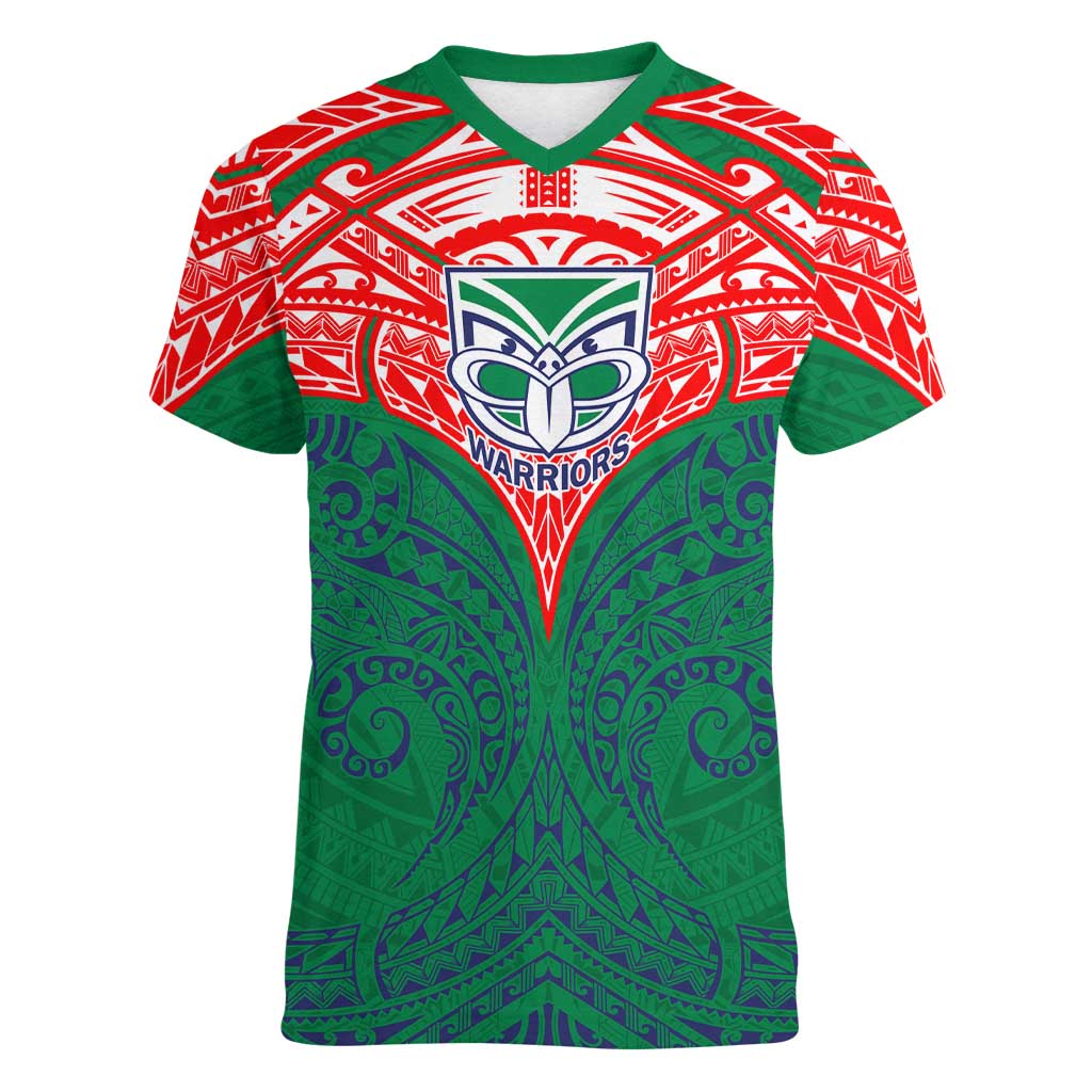 Personalized New Zealand Warriors Women V-Neck T-Shirt Polynesian Tribal Pattern Style