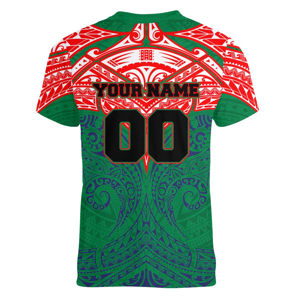 Personalized New Zealand Warriors Women V-Neck T-Shirt Polynesian Tribal Pattern Style