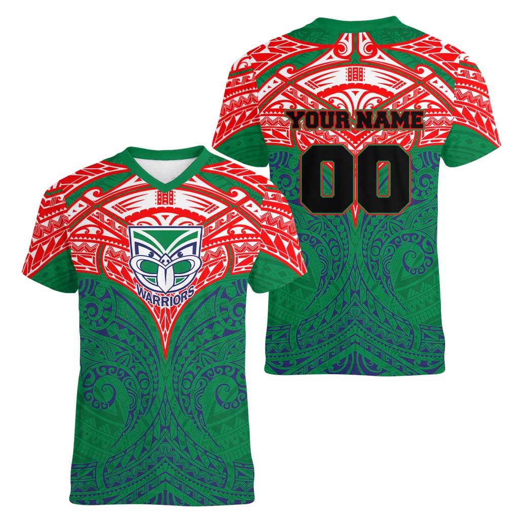 Personalized New Zealand Warriors Women V-Neck T-Shirt Polynesian Tribal Pattern Style