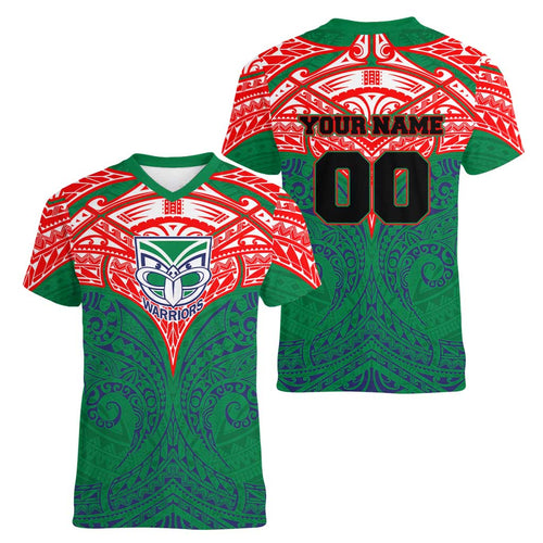 Personalized New Zealand Warriors Women V-Neck T-Shirt Polynesian Tribal Pattern Style