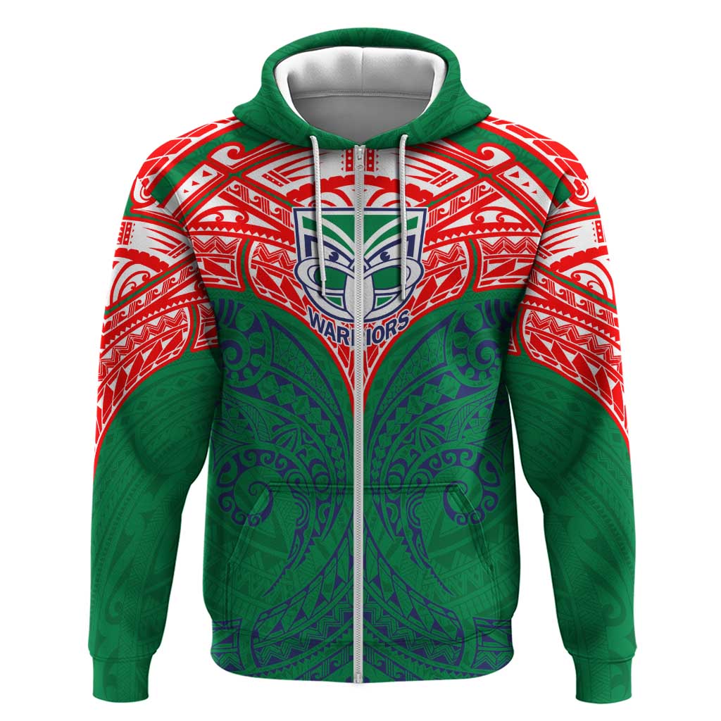 Personalized New Zealand Warriors Zip Hoodie Polynesian Tribal Pattern Style