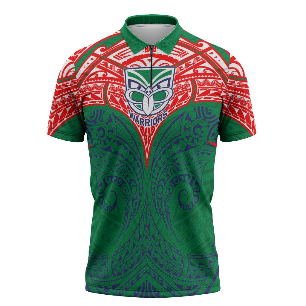 Personalized New Zealand Warriors Zipper Polo Shirt Polynesian Tribal Pattern Style