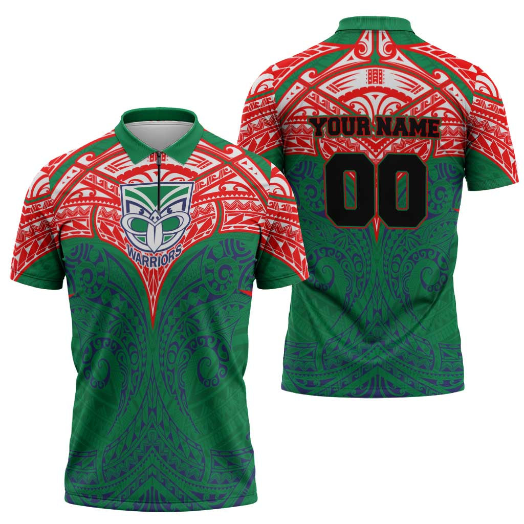 Personalized New Zealand Warriors Zipper Polo Shirt Polynesian Tribal Pattern Style