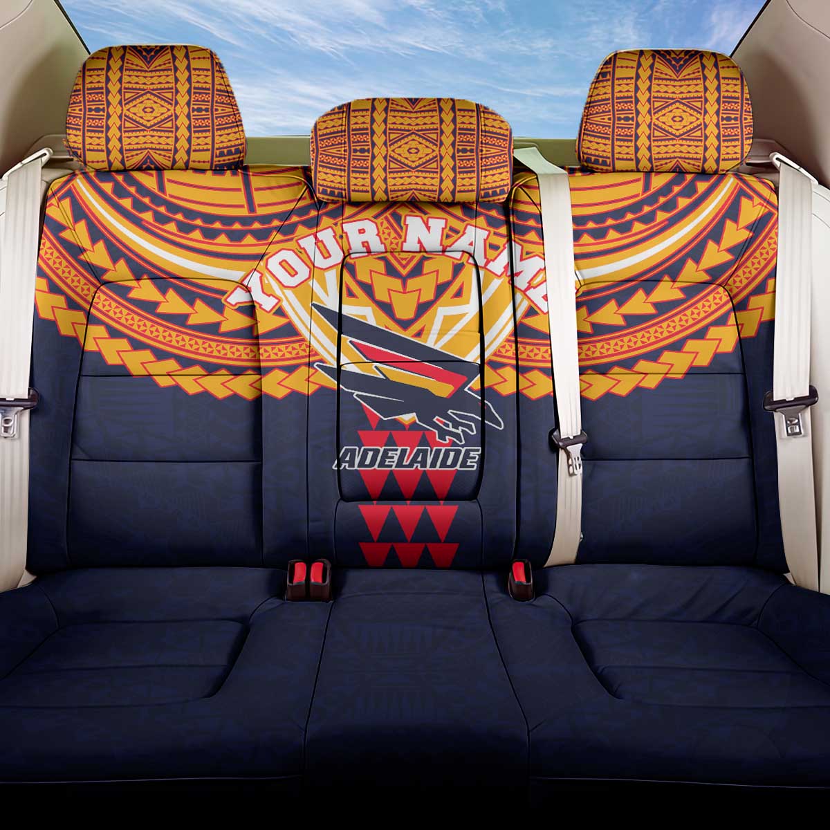 Personalized Adelaide Crows Back Car Seat Cover Polynesian Tribal Pattern Heritage Football