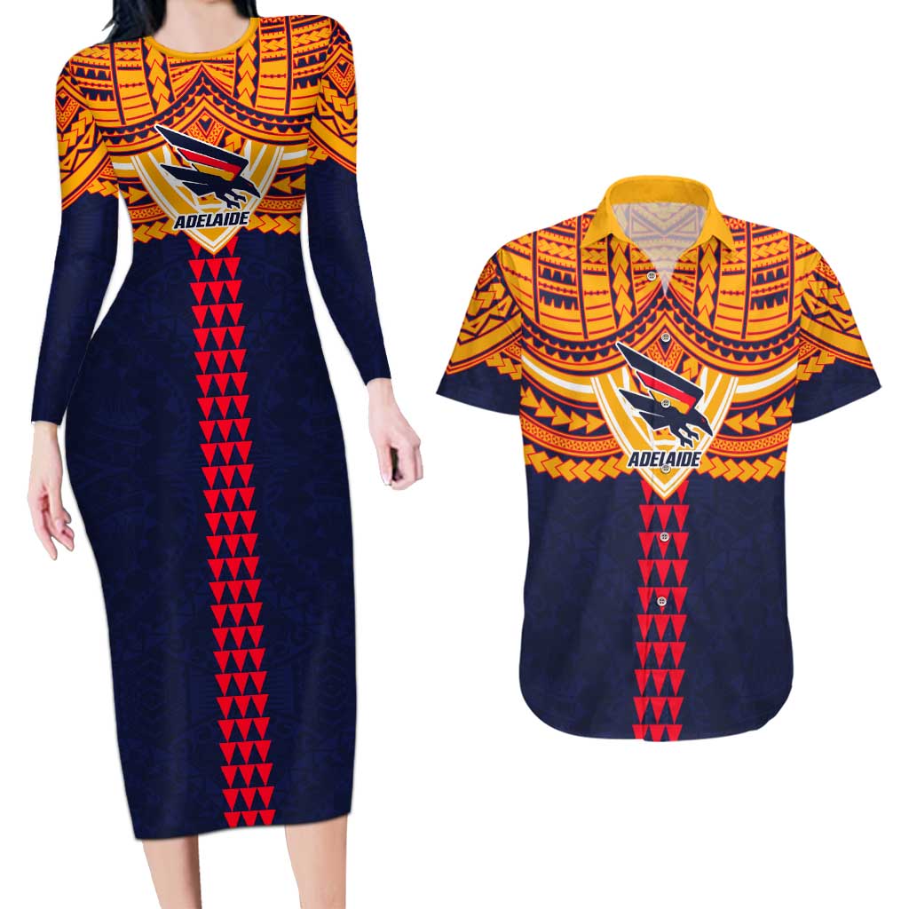 Personalized Adelaide Crows Couples Matching Long Sleeve Bodycon Dress and Hawaiian Shirt Polynesian Tribal Pattern Heritage Football