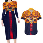 Personalized Adelaide Crows Couples Matching Long Sleeve Bodycon Dress and Hawaiian Shirt Polynesian Tribal Pattern Heritage Football