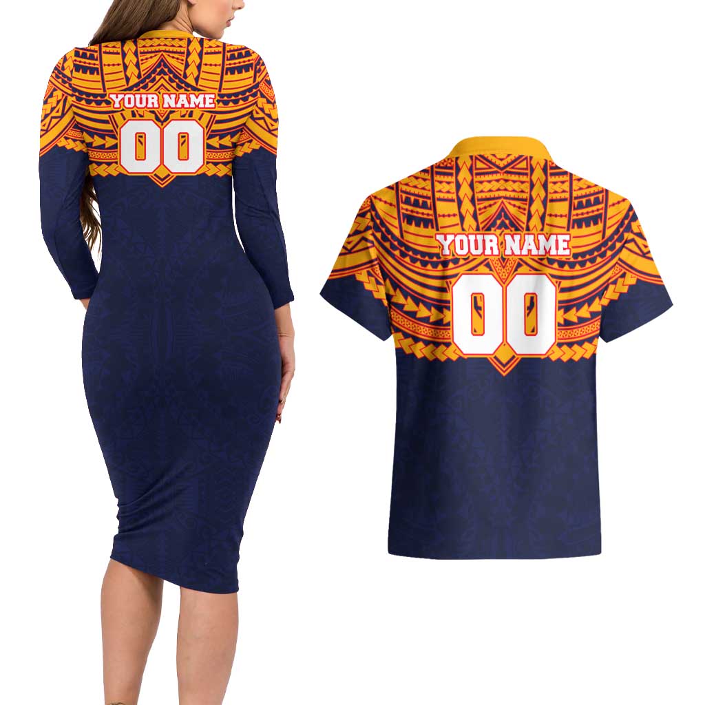 Personalized Adelaide Crows Couples Matching Long Sleeve Bodycon Dress and Hawaiian Shirt Polynesian Tribal Pattern Heritage Football