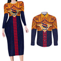 Personalized Adelaide Crows Couples Matching Long Sleeve Bodycon Dress and Long Sleeve Button Shirt Polynesian Tribal Pattern Heritage Football