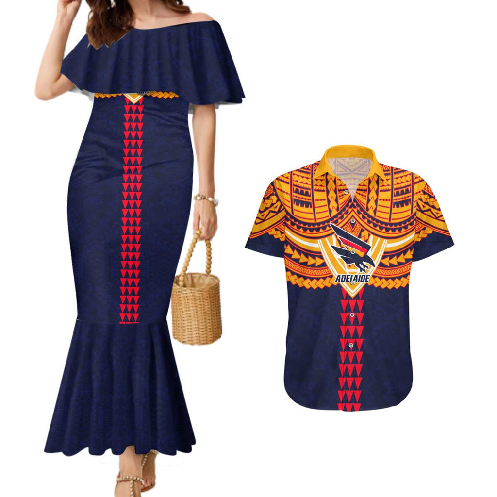 Personalized Adelaide Crows Couples Matching Mermaid Dress and Hawaiian Shirt Polynesian Tribal Pattern Heritage Football