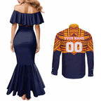 Personalized Adelaide Crows Couples Matching Mermaid Dress and Long Sleeve Button Shirt Polynesian Tribal Pattern Heritage Football