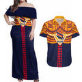 Personalized Adelaide Crows Couples Matching Off Shoulder Maxi Dress and Hawaiian Shirt Polynesian Tribal Pattern Heritage Football