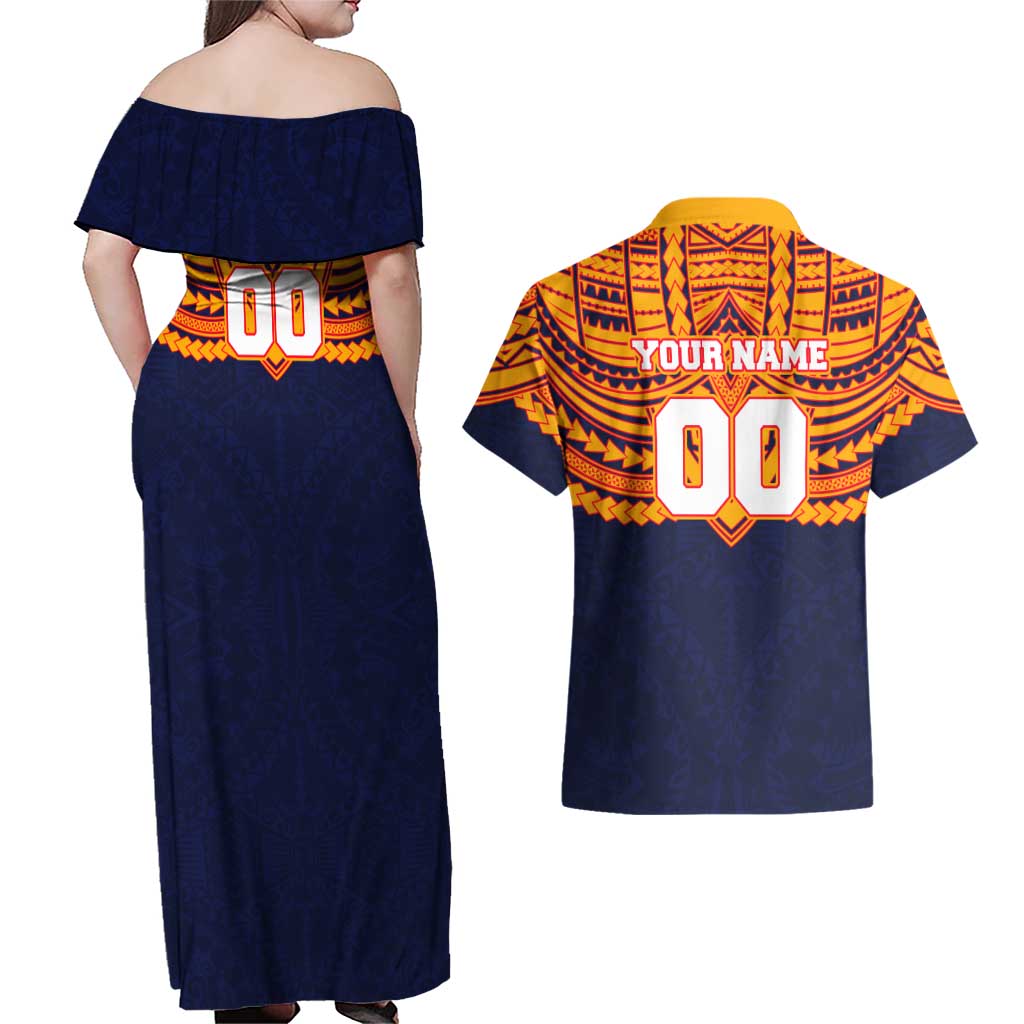 Personalized Adelaide Crows Couples Matching Off Shoulder Maxi Dress and Hawaiian Shirt Polynesian Tribal Pattern Heritage Football