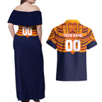 Personalized Adelaide Crows Couples Matching Off Shoulder Maxi Dress and Hawaiian Shirt Polynesian Tribal Pattern Heritage Football