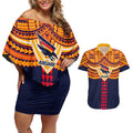 Personalized Adelaide Crows Couples Matching Off Shoulder Short Dress and Hawaiian Shirt Polynesian Tribal Pattern Heritage Football
