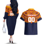 Personalized Adelaide Crows Couples Matching Off The Shoulder Long Sleeve Dress and Hawaiian Shirt Polynesian Tribal Pattern Heritage Football